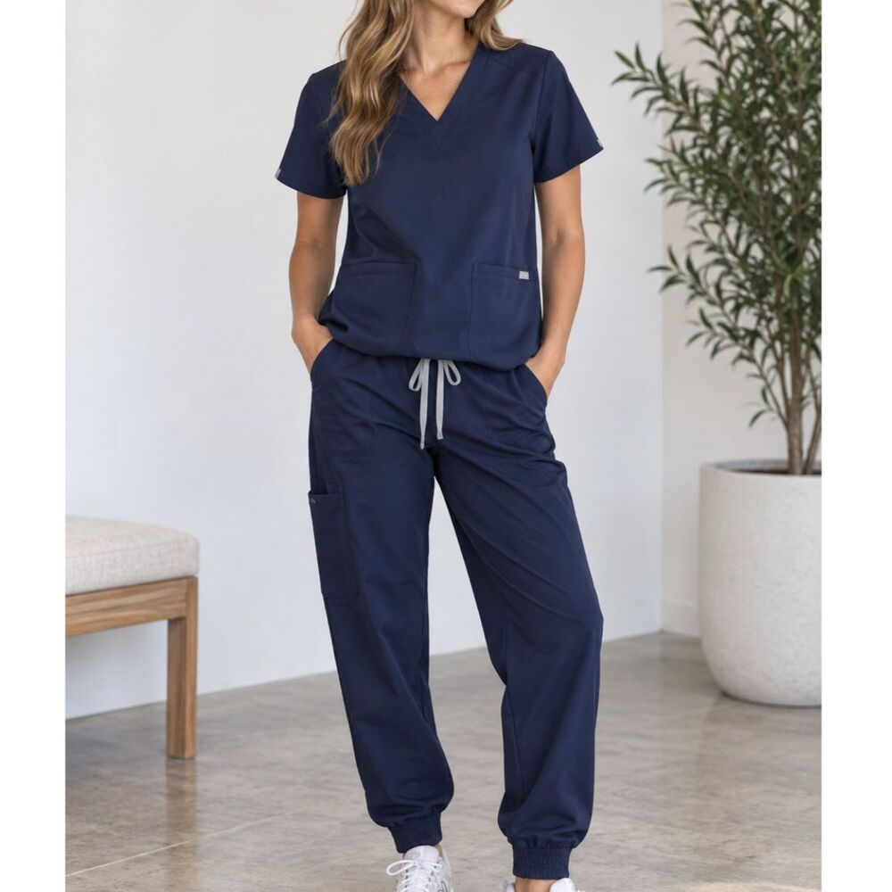 FIGS Casma Scrub Top Zamora Jogger Pants Set L Navy Blue Nurse Medical FIONx